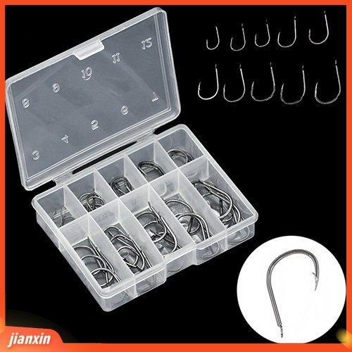 [Jianxin] 50pcs / Lot Kail Pancing Tajam Aneka Ukuran Dengan Kotak Penyimpanan