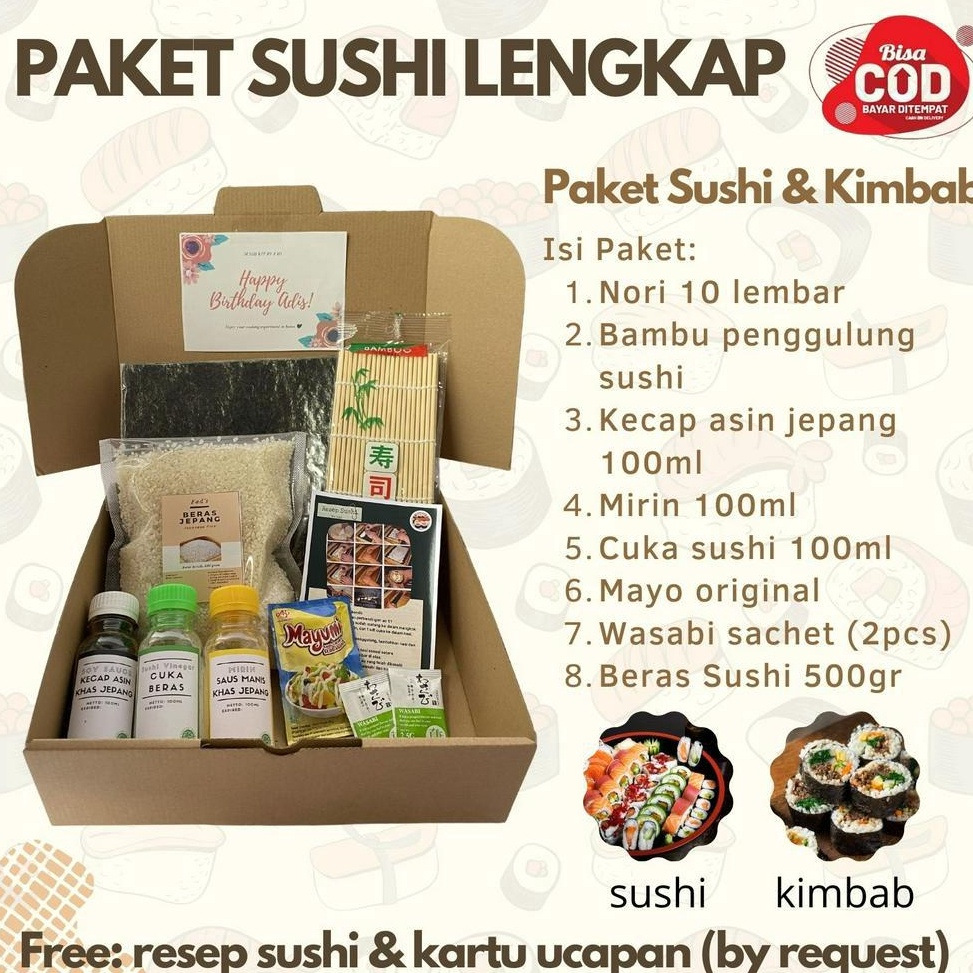 

Murah banget Paket Sushi Halal - Paket Sushi Lengkap - Hampers Paket Sushi - Kado DIY Sushi 04E