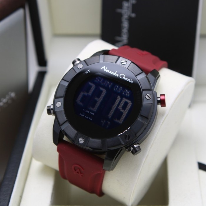 Jam Tangan Pria Dital Alexandre Christie Ac 9373 Ac9373 Black Red