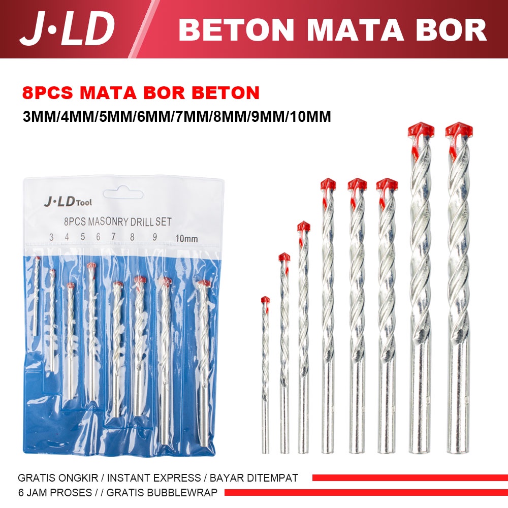 JLD mata bor beton set 5pcs or 8pcs 3-10mm bor beton bor tembok mata bor set