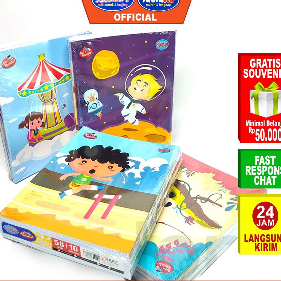 

Free Ongkir/ IDOLMART Buku Tulis SIDU isi 58 Lembar - 1 pack isi 10 Buku