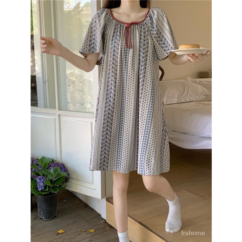 Baju tidur wanita / asrama longgar / asrama longgar siswa / pakaian rumah bagian tipis / gaun yang b