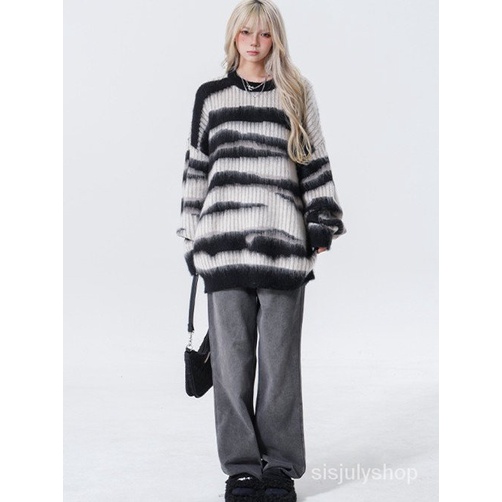 [✅BISA COD] #Sisjuly# Sweater wanita / jumper bergaris-garis vintage yang berbenturan dengan wanita