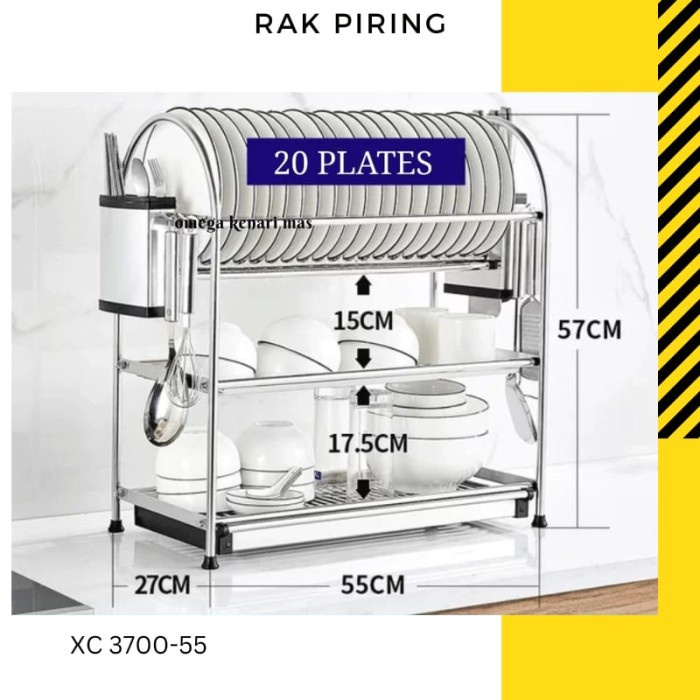 Terlaris Rak Piring 3 Susun Stainless Steel 304 Rak Dapur