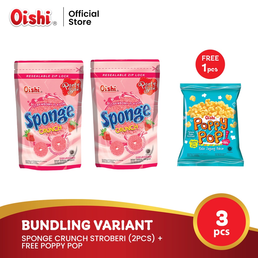 

Sponge Crunch Stroberi (2pcs) + Free Poppy Pop