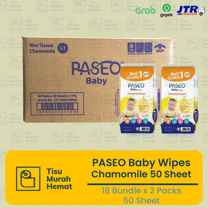 Tissue Paseo Baby Wet Chamole 50 Sheet / 1 Dus Isi 18 Bundle/36 Pa