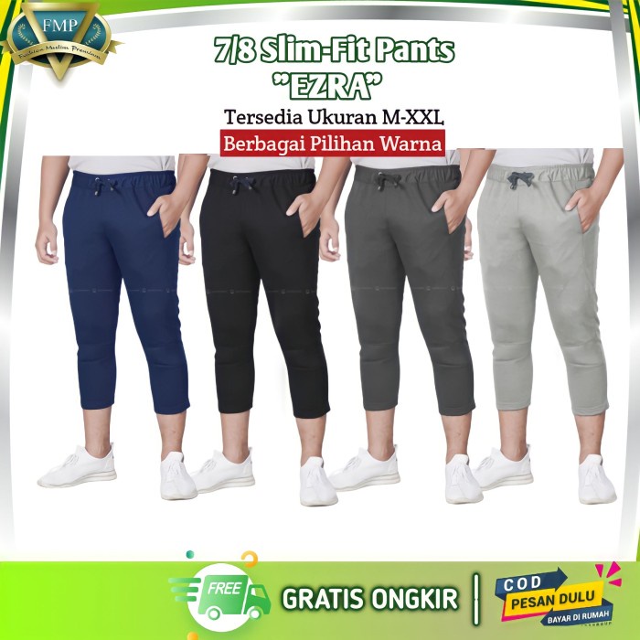 Bestseller Celana Panjang Pria 7/8 Slim Fit Pants Ezra Bahan Babyterry Qomishu