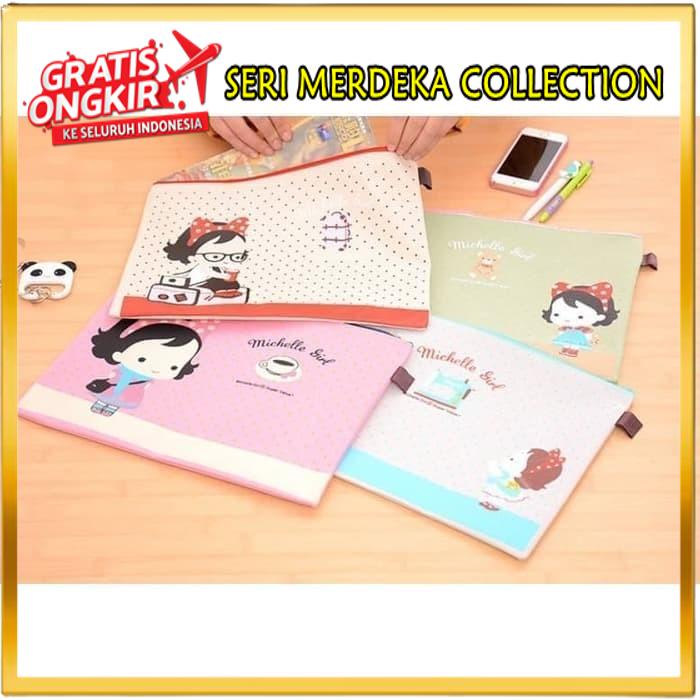 

MICHELLE GIRL PORTABLE A4 FILE STORAGE POUCH BAG TEMPAT DISKON GEDE