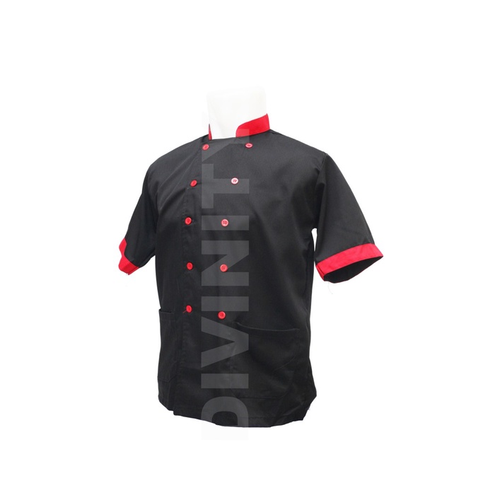 Best Seller Baju Koki Chef Ukuran Jumbo Hitam Tangan Pendek Pria Wanita List Merah