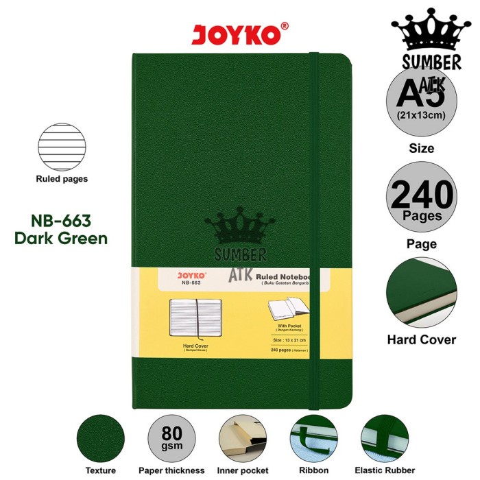 

Terlaris Notebook Buku Tulis Catatan Joyko Hard Cover Nb-663 A5 Ruled Darkgreen