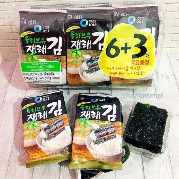 

Ready Stock.. Nori Sushi Chung Jung One 6+3 | Rumput Laut Korea | Seaweed with Olive Oil LIZ