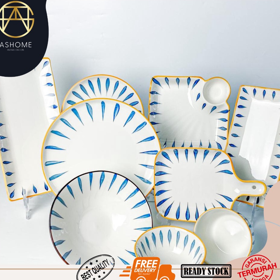 murah ASHOME Piring Keramik Makan Motif Jepang Series Sendai / Piring Makan Jepang / Piring Makan Mo