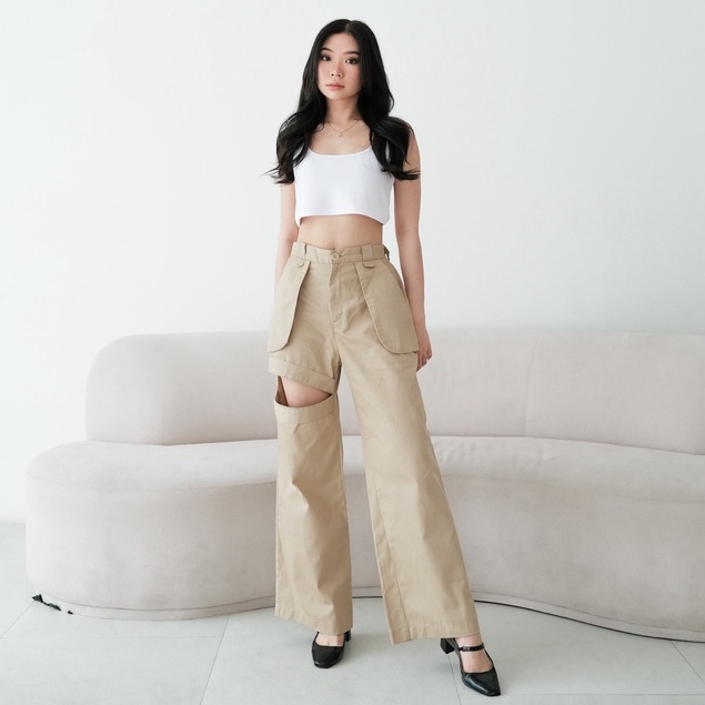 [Tavia] Dyson Cargo Pants / Celana Cargo / Highwaist Pants / Celana Kulot Wanita / Celana Kerja Wanita / Celana Bahan / Celana Highwaist Wanita