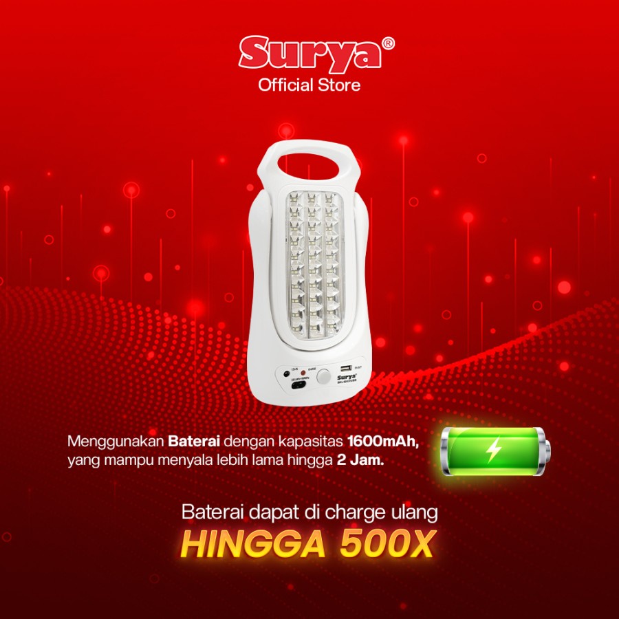 Emergency Light SURYA SHL 6013 USB Rechargeable Lampu Cas Darurat