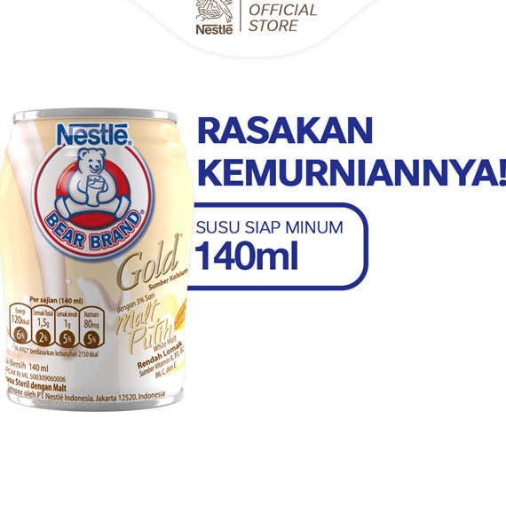 

>V44859) BEAR BRAND Susu Kaleng Gold White Malt Susu Steril 140ml