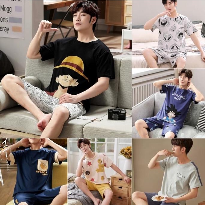 Terbaru Baju Tidur Setelan Piyama Pendek Pria Dewasa 020616 Original