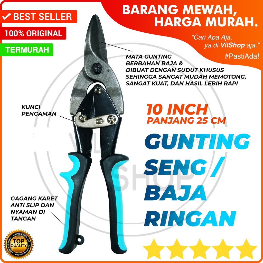 GUNTING FURING BAJA RINGAN SENG PLAT ALUMINIUM 10" 25 CM / GUNTING AVIASI AVIATION SNIP PURING AVIAT