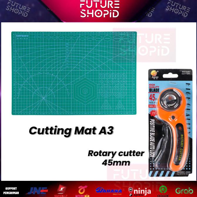 

Paket Cutting Mat A3 (2 sisi) + Rotary Cutter 45mm Craft Desain Ukir