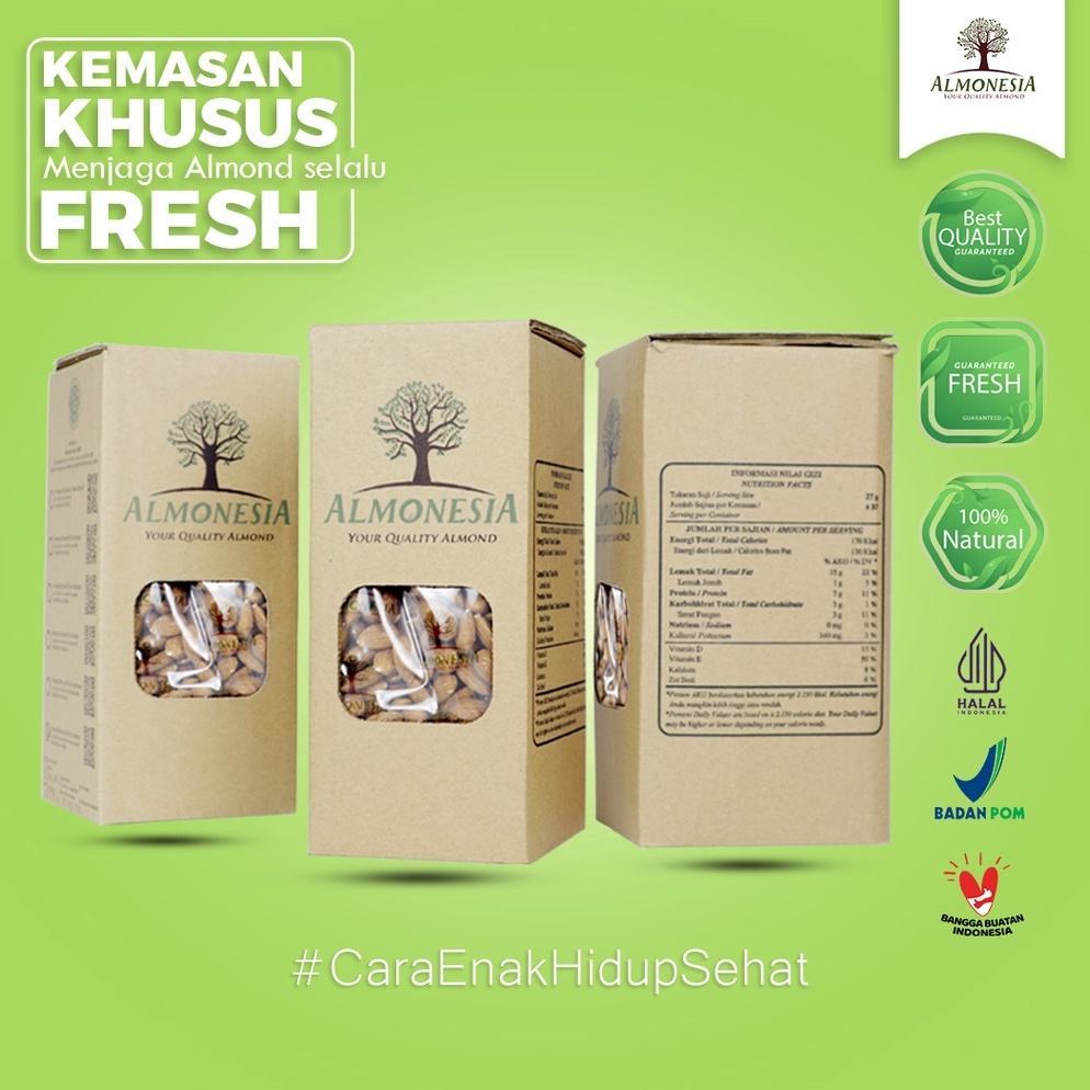 

Modern.. Almond Mentah Utuh - Almonesia Natural Whole Almond 1Kg (Kemasan 500gr x 2) WQF
