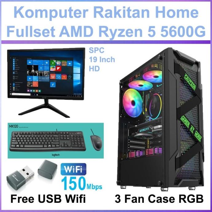PC Rakitan Fullset Ryzen 5 5600G RAM 32GB SSD 512GB For Gaming|Office