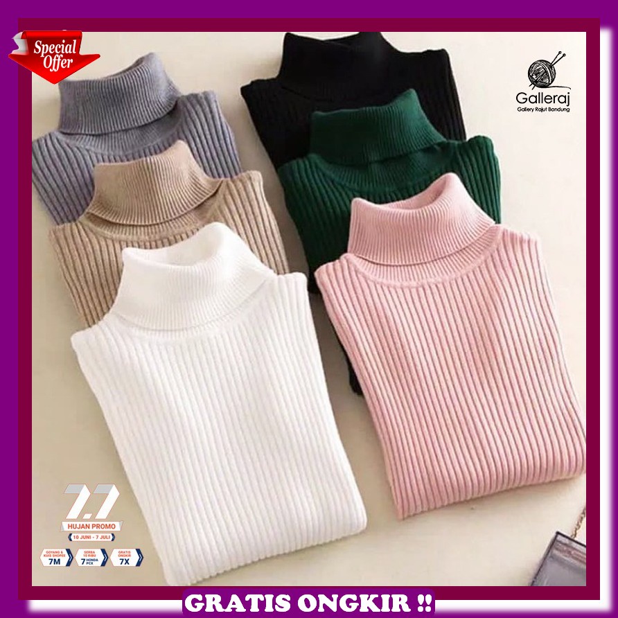 Korean Style Terbaru 2023 Turleneck Kerah Sweater Baju Panjang Oversize Kaos Rajut Knit Rib Blouse T