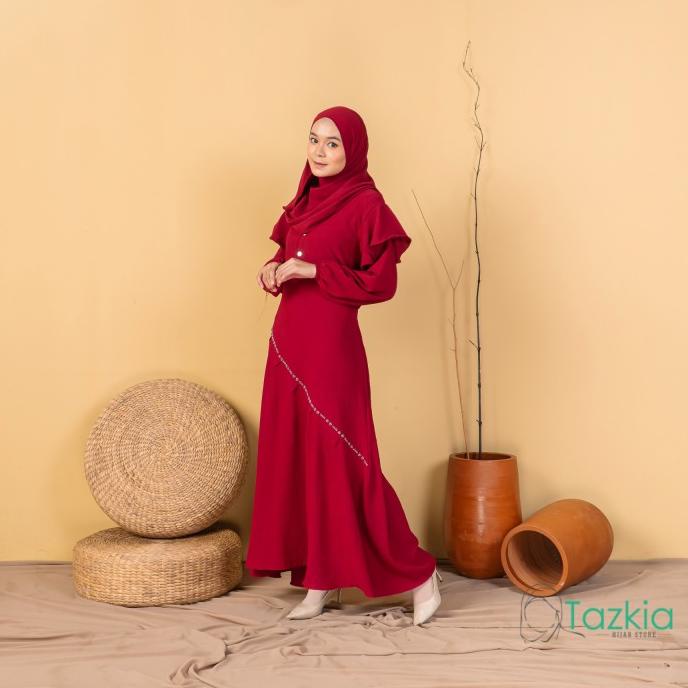 ( 800 EM ) Dress Muslim Wanita Gamis Set Pashmina Maya Maroon Polos Manik Crinkle