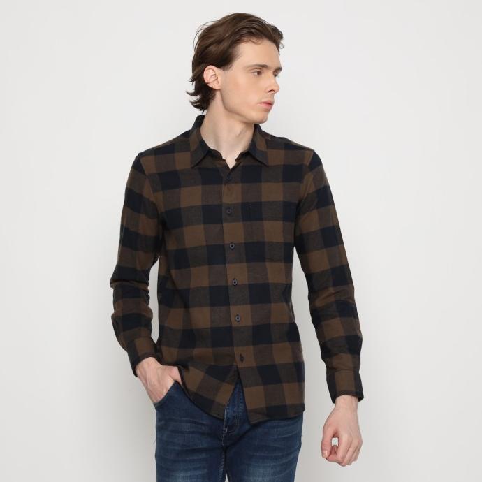 Platini Kemeja Pria Flanel Panjang Coklat 76370