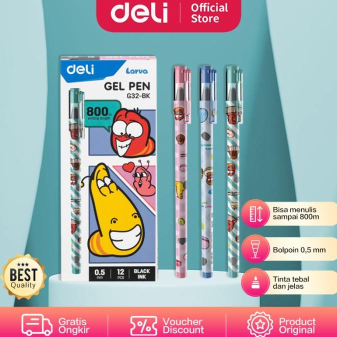 

Deli School Gel Pen / Pulpen Gel Kartun Larva 0.5Mm Isi 12Pcs/Box Eg32