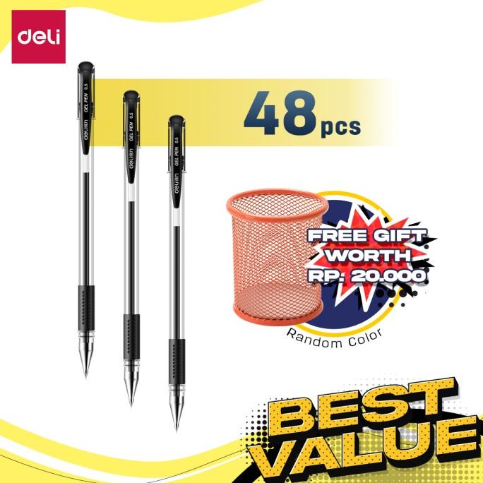 

Deli Combo Atk Ekonomis 48Pcs Gel Pen 0.5Mm Free Tempat Pulpen 6600Es