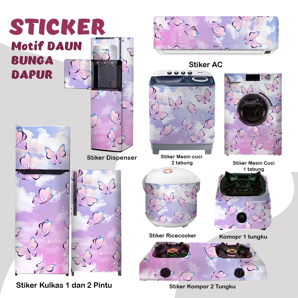 Stiker Stiker Stiker kulkas kompor mesin cuci 1 2 pintu tabung mata RiceCooker Dispenser Kupu kupu