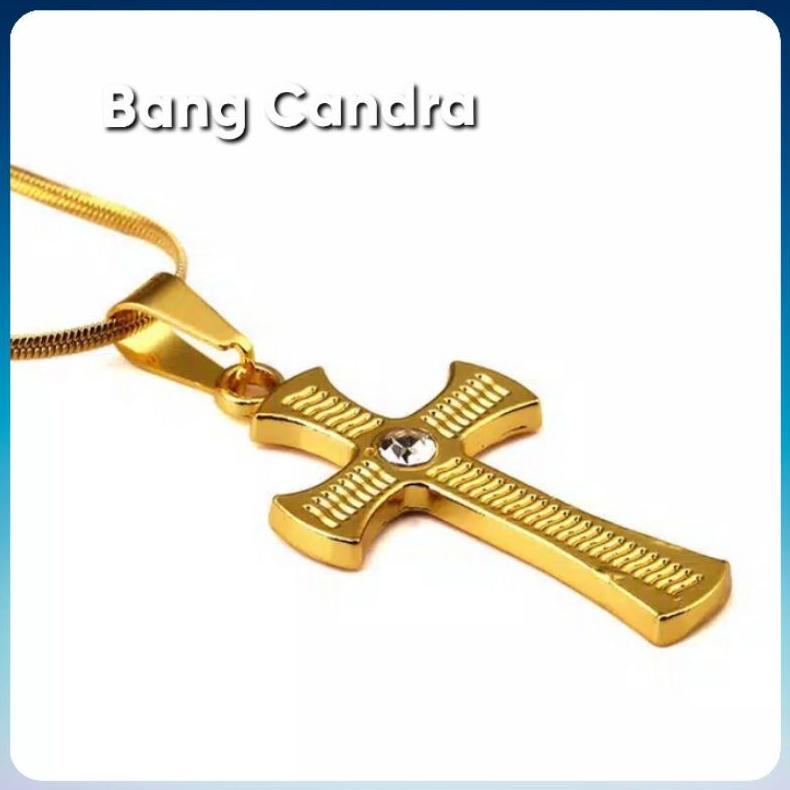 Populer Kalung Titanium Pria Liontin Salib Mata Cristal