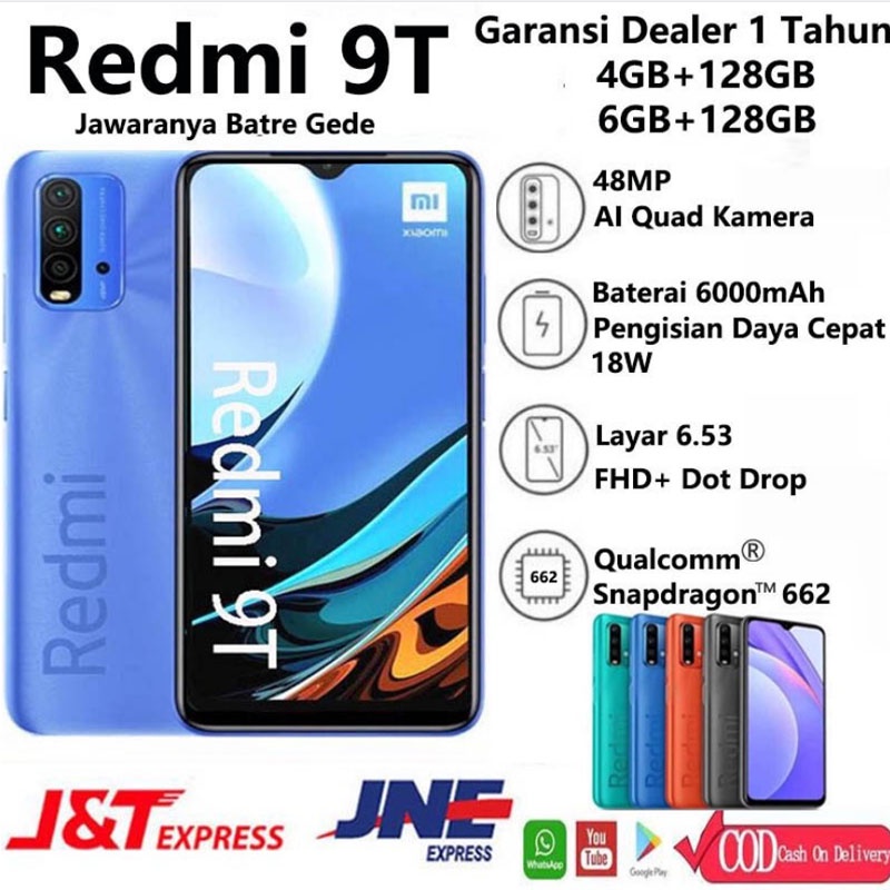 [Baru]HP Xiaomi Redmi 9T Ram 4/128Gb | 6/128Gb 6.53 inches Battery 6000mAh Snapdragon 662 Xiaomi New