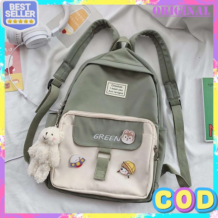 Tas Ransel Wanita Import Korea Hitam Backpak Sekolah Anak Perempuan Cewek Wanita Tk Sd Smp Sma Terba