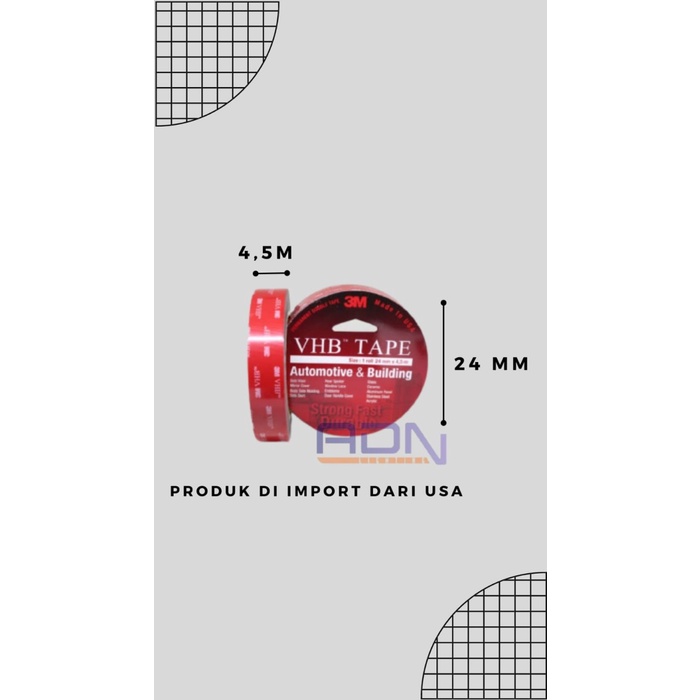 

Terlaris 3M Vhb Double Tape 24Mm X 4.5Mtr