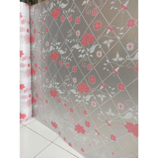 stiker kaca motif bunga merah muda