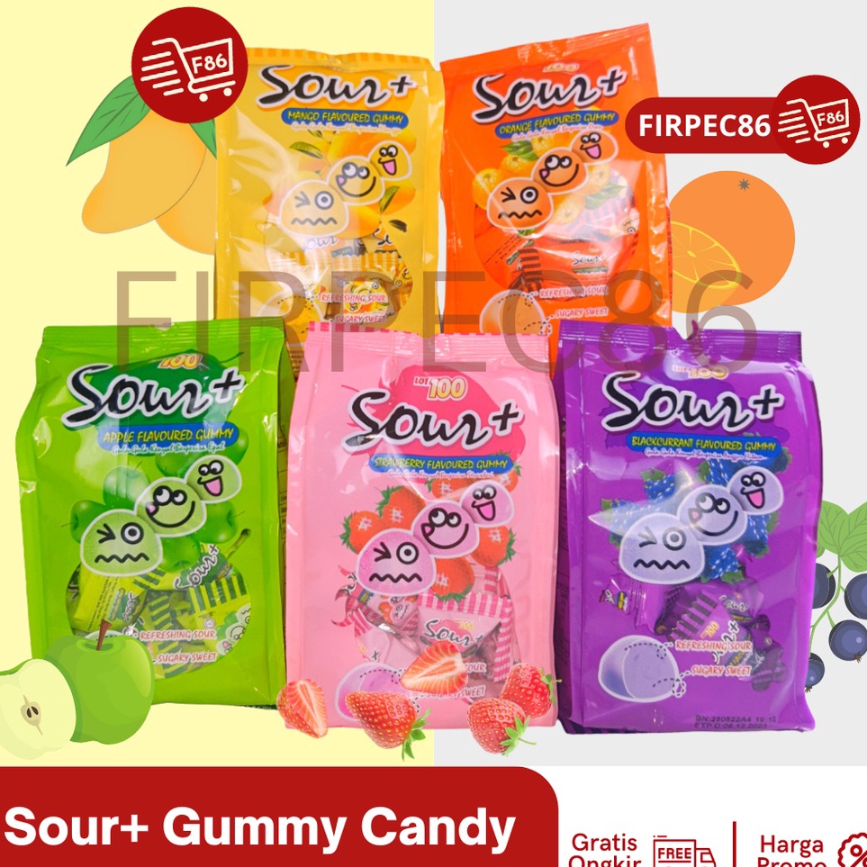 

[KODE PRODUK 0NBGE8667] Permen Asam Kunyah Lot 100 Sour+ Gummy Candy Import Rasa Buah