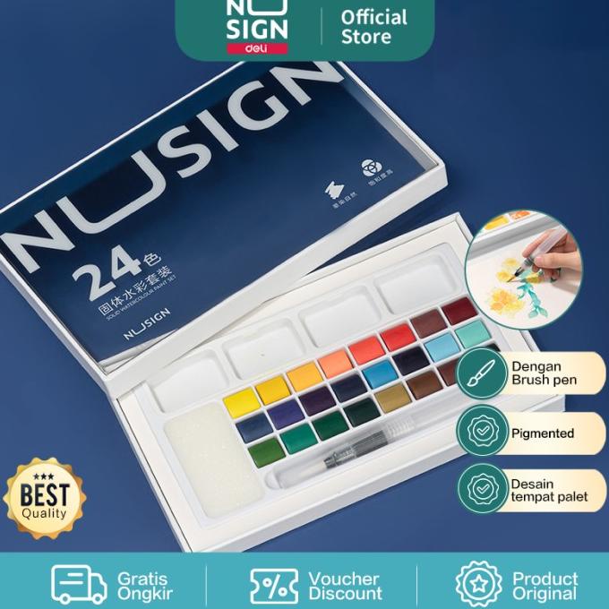 

Nusign Solid Watercolor Paint / Set Cat Air Padat Gratis Brush NS733