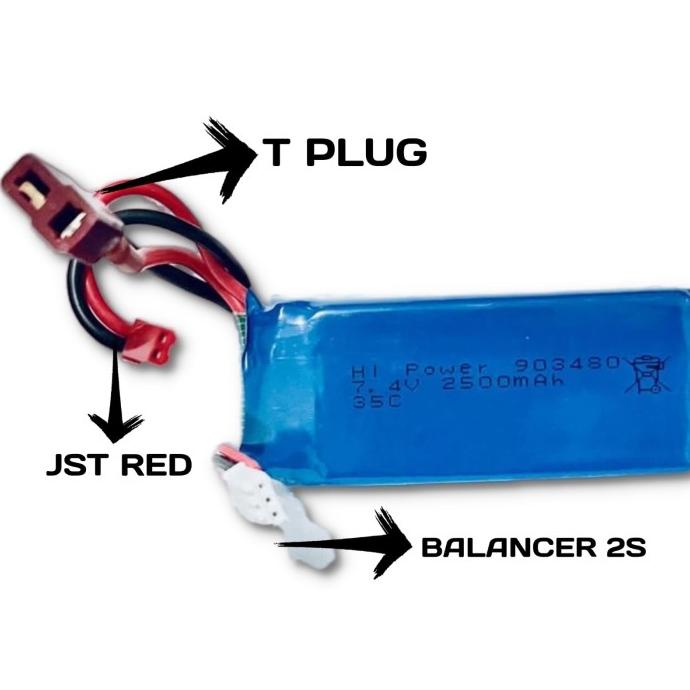 Battery Baterai Lipo 7,4V 2S Cell 2500Mah T Plug Syma Wltoys Rc Drone