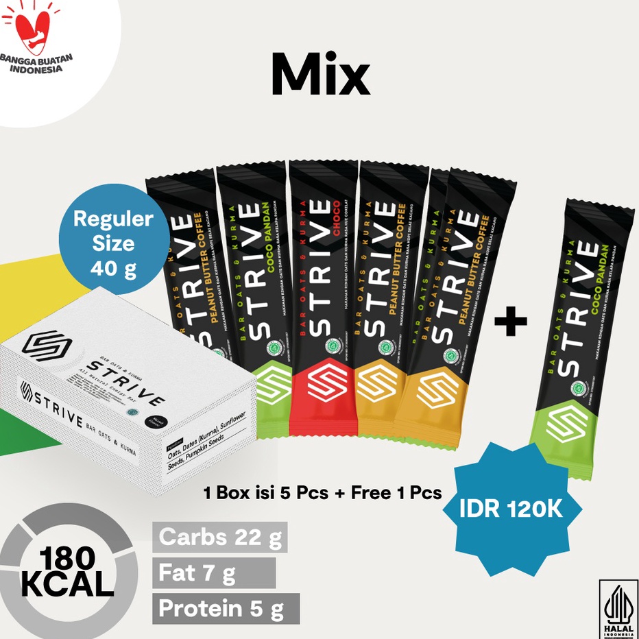 

[KODE PRODUK B66UD9892] STRIVE Energy Bar Mix (Semua Rasa) Fullbar - 40 gr x 6 pcs