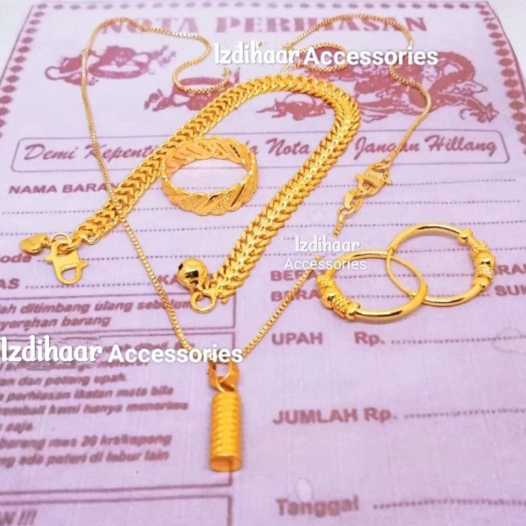 《packingaman》 Komplit 1 Set Perhiasan Titanium Satu Set Perhiasan Fashion Berlapis Emas24k
