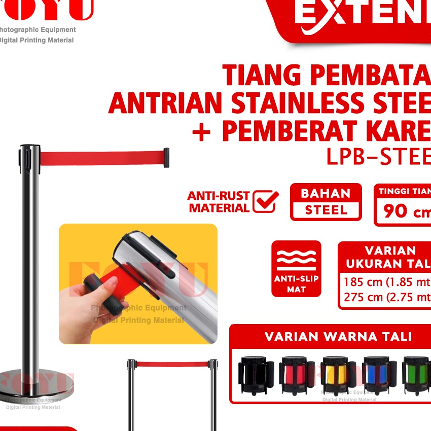 

12.12 Fasion sale Tiang Pembatas Antrian Antrean Pita Stainless Steel Queue Line Pole Railing Stand 2 3 meter Extend LPB-Steel buruan
