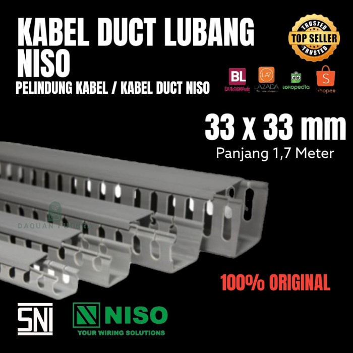 Terlaris Kabel Duct Lubang Bolong 33X33 Ducting Protektor 1,7 M Niso 33 X 33 -