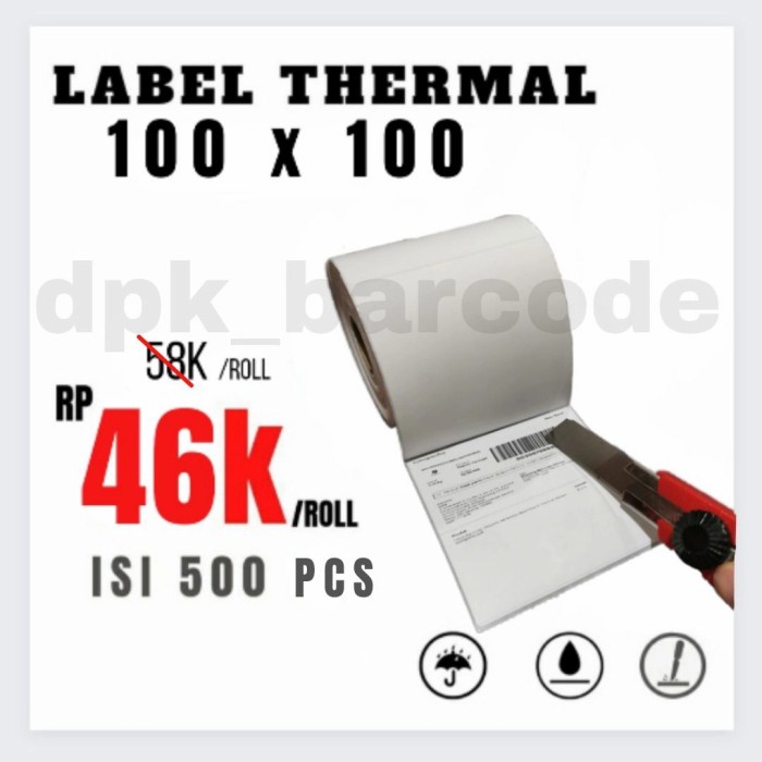 

Terlaris Kertas Thermal 100X100 Isi 500 Pcs, Label Bacode,Thermal Label 100X100