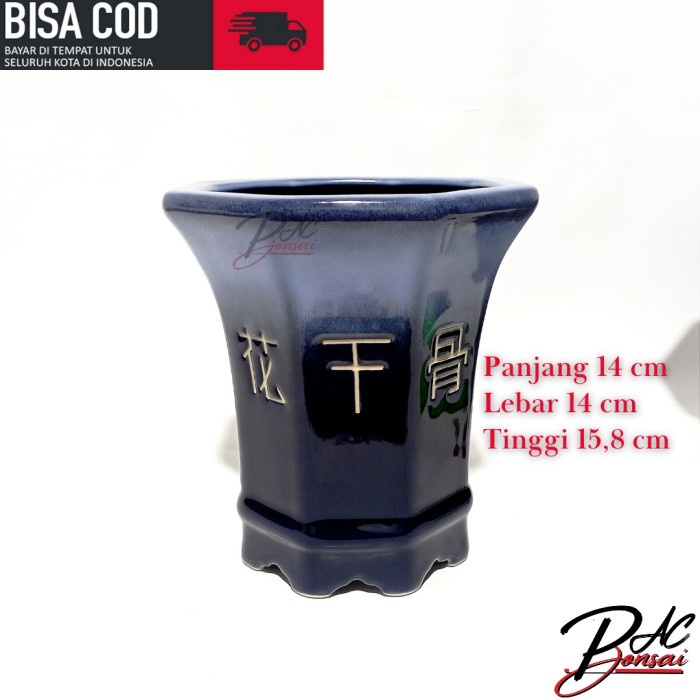 Pot Bonsai Keramik Cascade Air Terjun Segi Delapan Medium Berkualitas