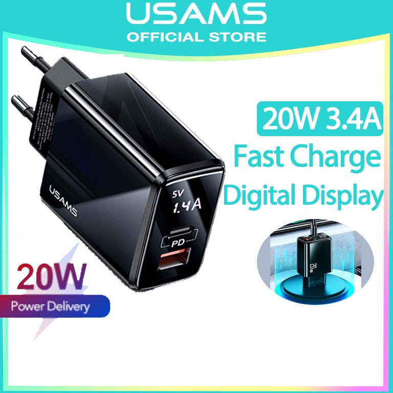 Viral USAMS Official Original T40 Kepala Charger Fast Charger kabel charger CE Digital Display Fast 
