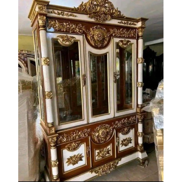 Bufet pajangan ukir Bulan finising marmer emas bufet Hias Jati