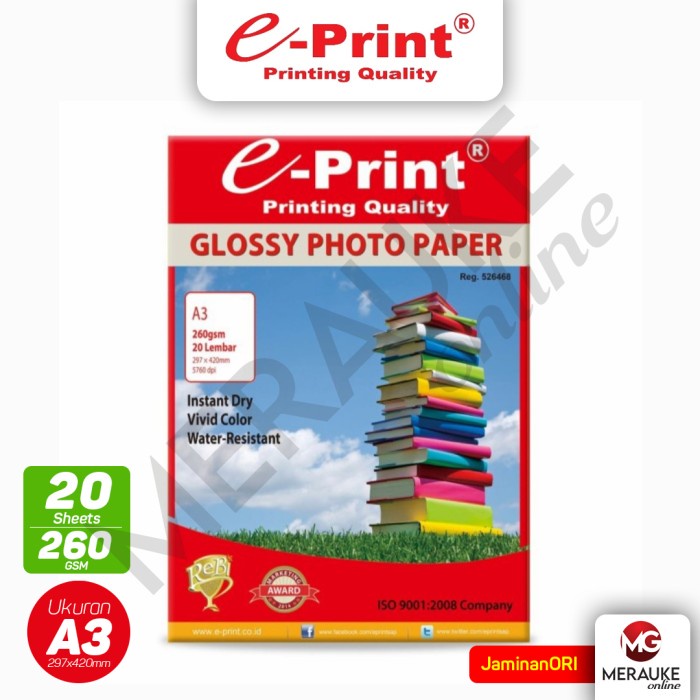 

Terlaris Kertas Foto E-Print Glossy A3 260Gsm 20S