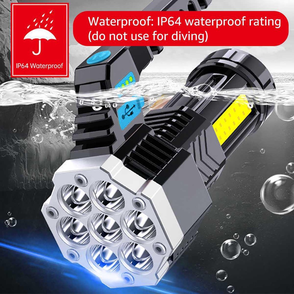 Senter 7 Lampu LED COB Baterai Cas Rechargeable Terang Kuat Tahan Lama
