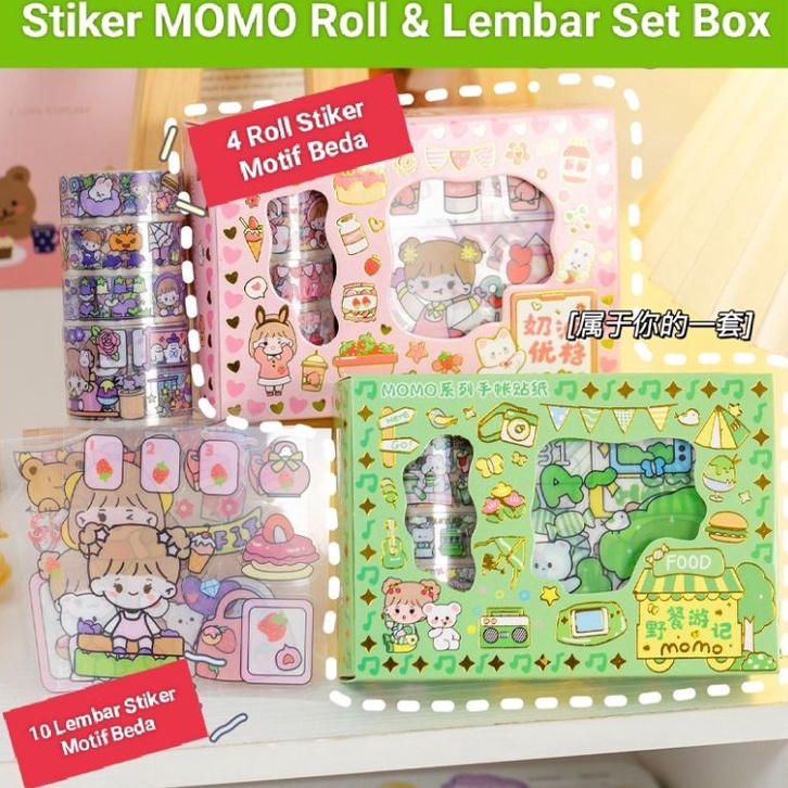 

HOT 「Skylo」4 Roll + 10 Lembar Stiker Momo Set Box Motif Berbeda