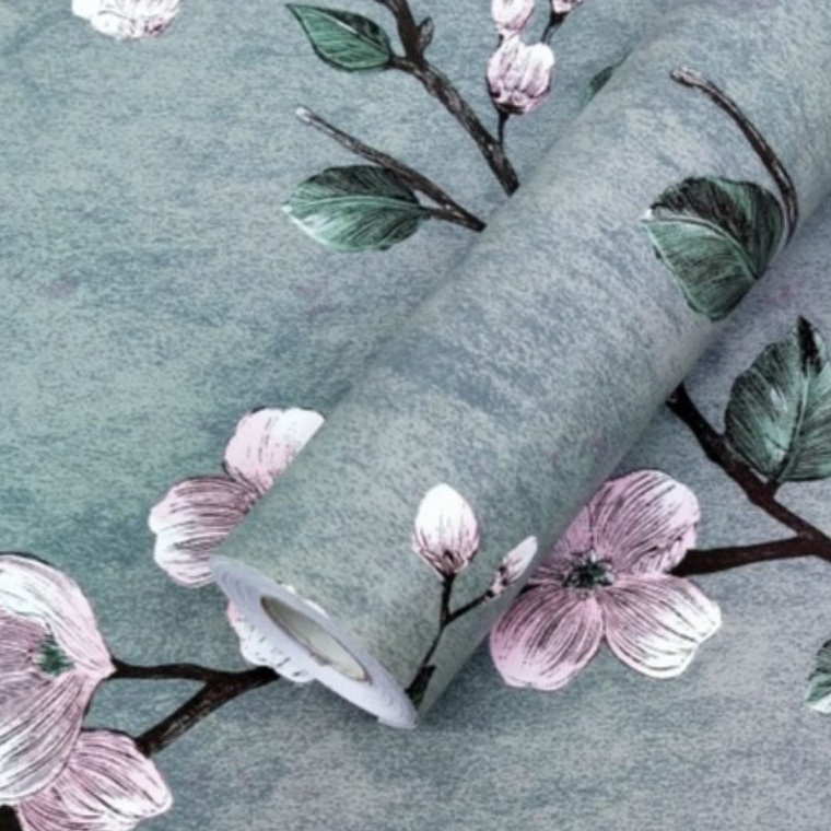 Model Keren.. Wallpaper Dinding Abu-abu Bunga Sakura Mewah Elegan Premium Kekinian Ruang Tamu Kamar Tidur 37